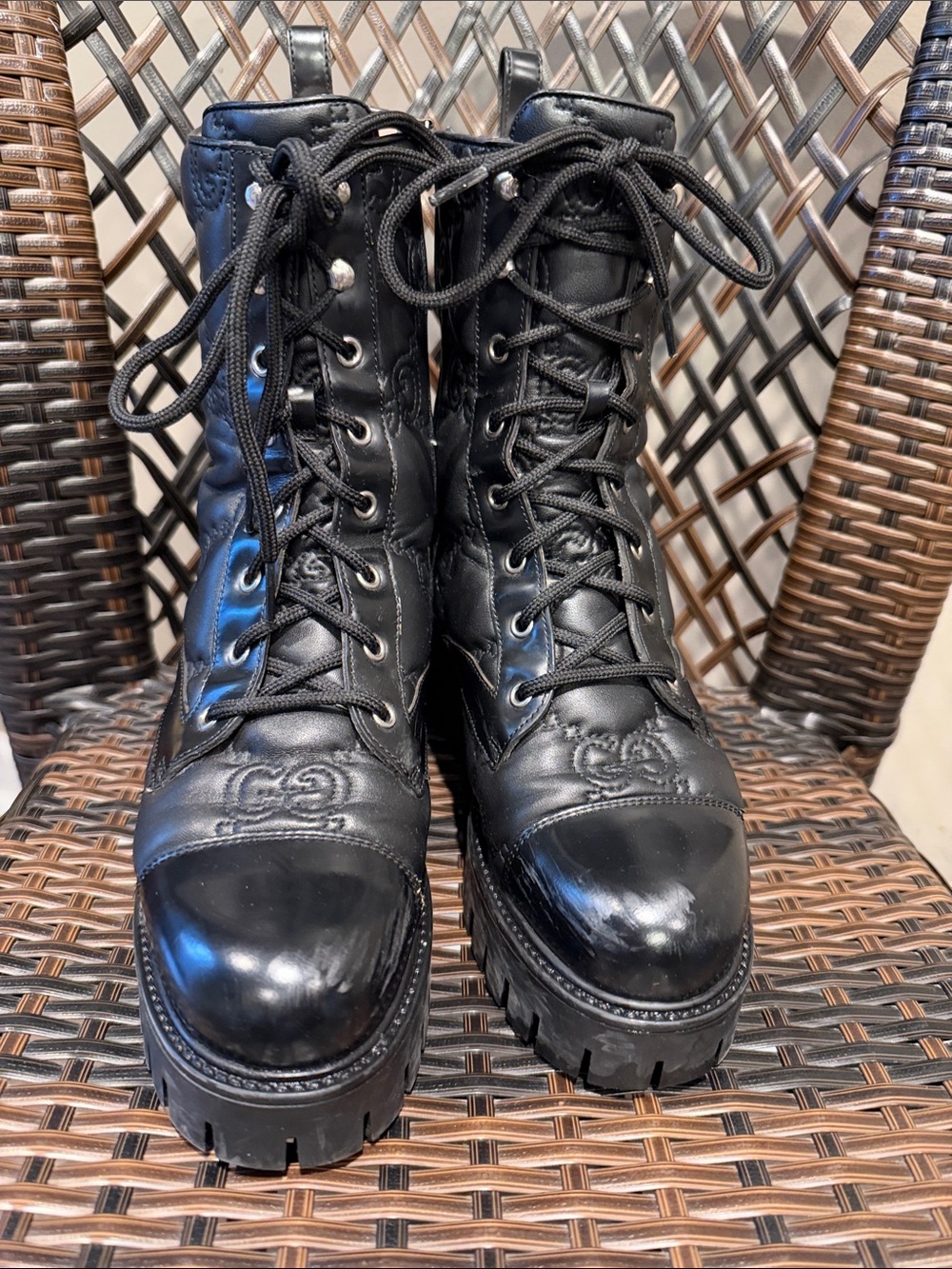 Gucci Black Quilted Combat Boots, size 39/8.5